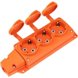Колодка удлинителя 3-м с заземл. 16А IP54 влагозащ. с защ. крышкой COMPACT каучук оранж. Rexant 111-227