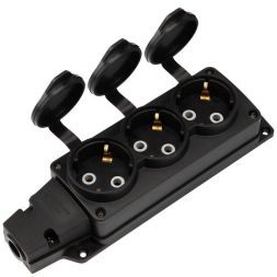 Колодка удлинителя 3-м с заземл. 16А IP54 влагозащ. с защ. крышкой COMPACT каучук черн. Rexant 111-223