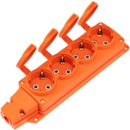 Колодка удлинителя 4-м с заземл. 16А IP54 влагозащ. с защ. крышкой COMPACT каучук оранж. Rexant 111-228