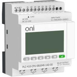 Модуль ЦПУ ПЛК 410 4 DI 4 UI (0-10 В/DI) 4 RO 12В-24В DC или 24В AC с Ethernet портом с экраном ONI PLC-410-CPU-08U04R-1AD-00