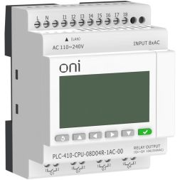 Модуль ЦПУ ПЛК 410 8 DI 4 RO 220В AC с Ethernet портом с экраном ONI PLC-410-CPU-08D04R-1AC-00
