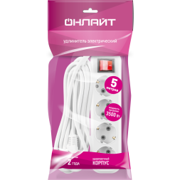 Удлинитель 4х5м с заземл. 16А IP20 90 810 OPE-S-04-500-ESC-3x1 с кнопкой бел. ОНЛАЙТ 90810