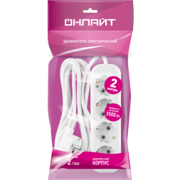 Удлинитель 4х2м с заземл. 16А IP20 90 798 OPE-S-04-200-E-3x1 бел. ОНЛАЙТ 90798